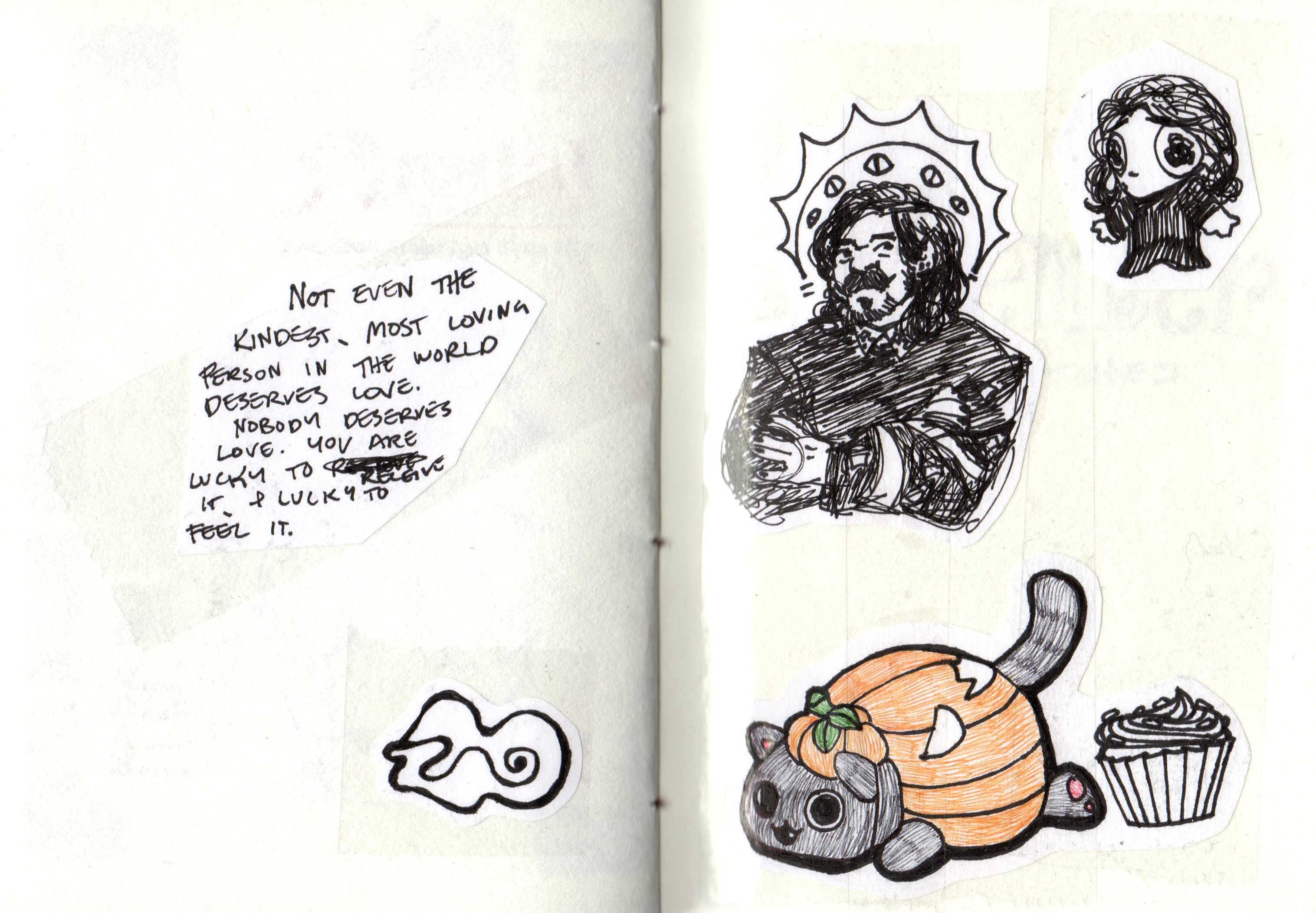 Doodles of me with beard goals + some emo shite + pumpkin cat